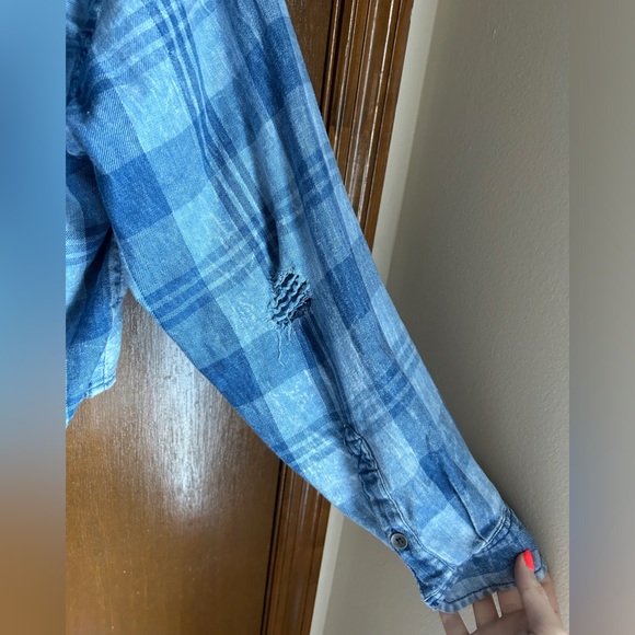 American Eagle Outfitters Tops Ae Cropped Hooded Flannel Shirt - Picture 5 of 7